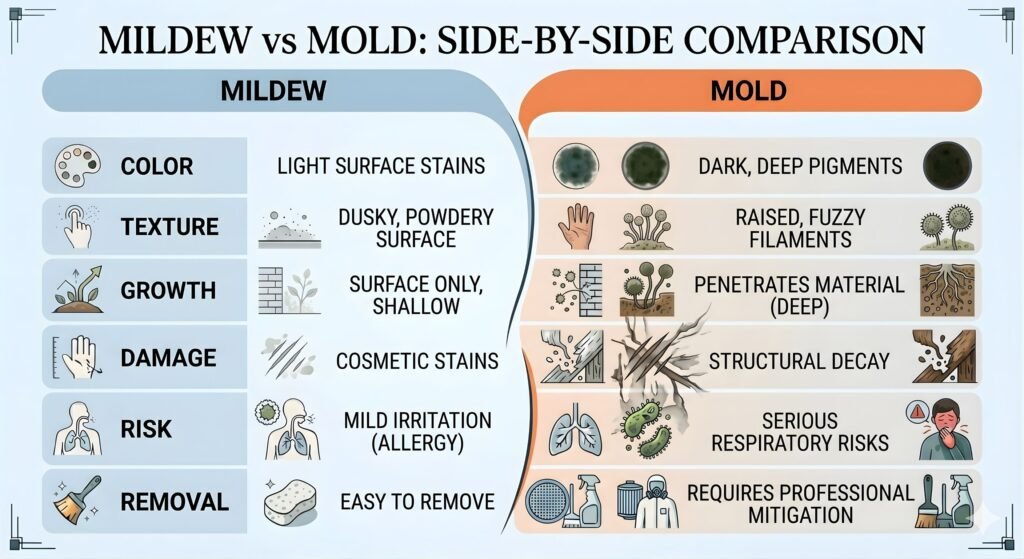 Mildew vs Mold Side by Side Comparison