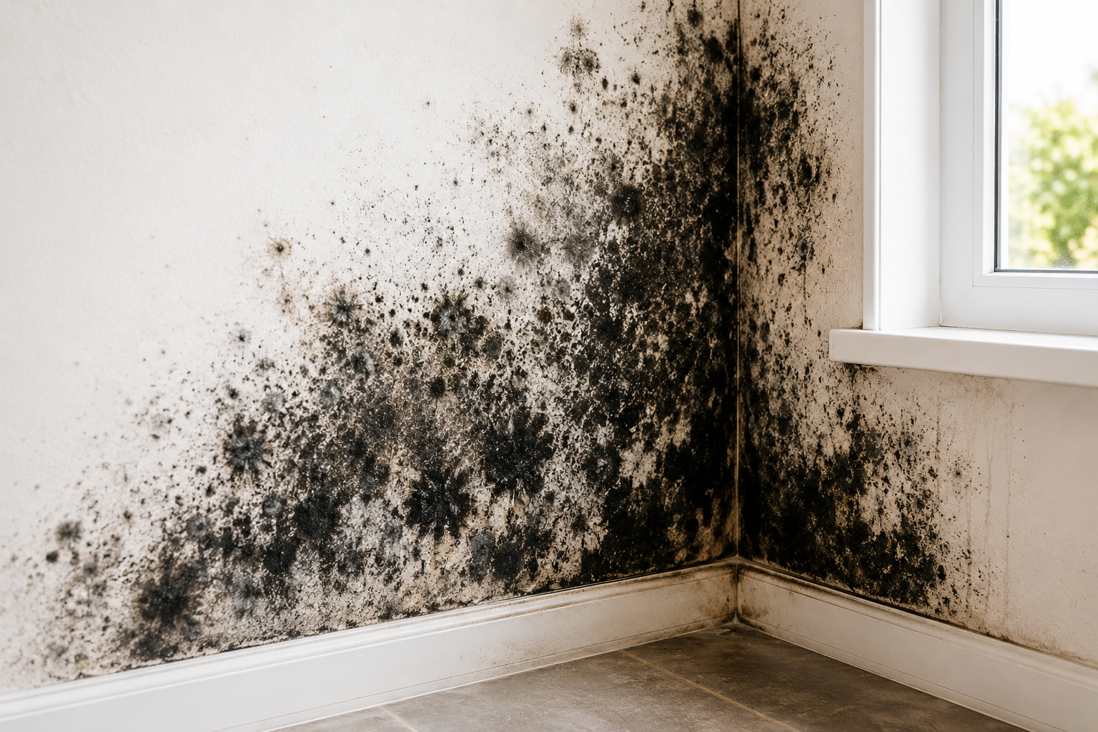 Mold and mildew in a room corner