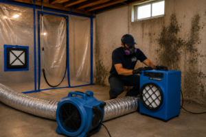 Mold remediation setup in basement