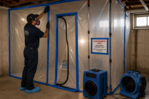 Worker sealing off containment